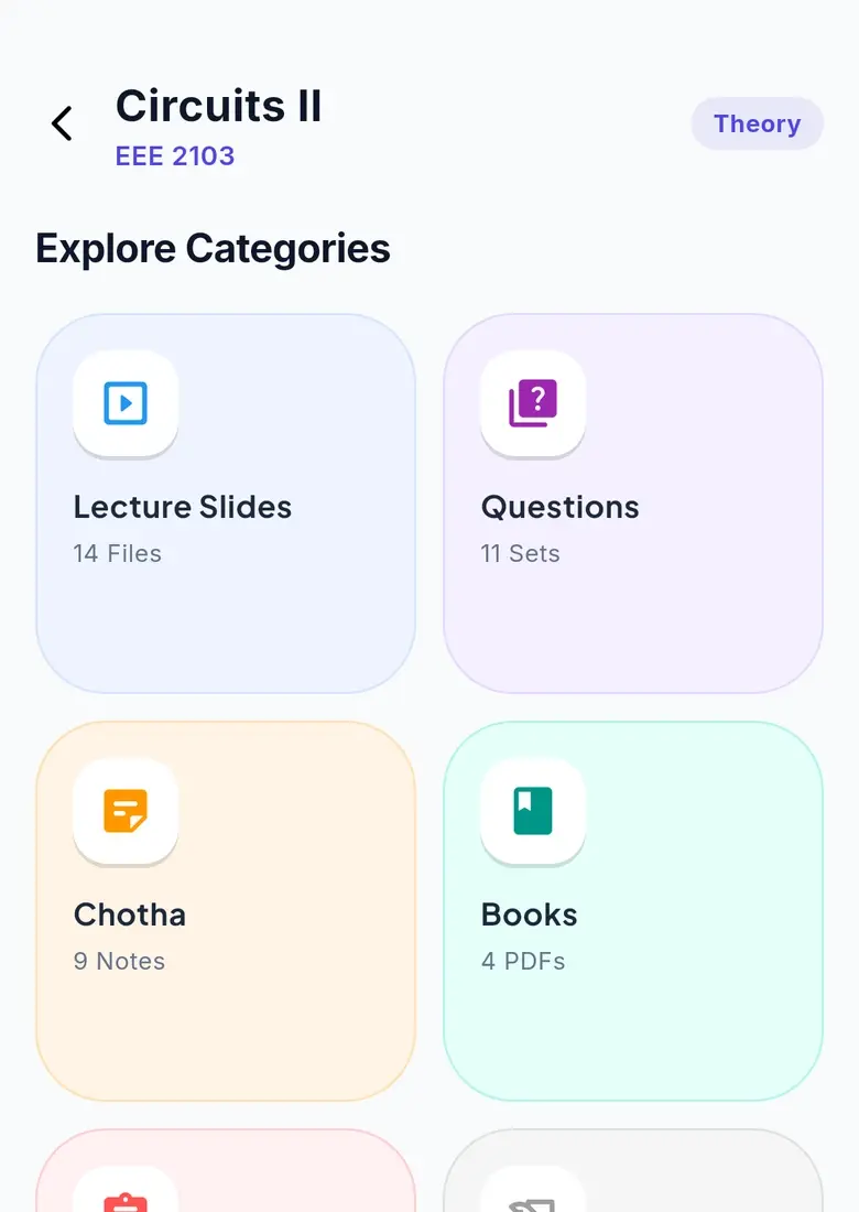 Course files grouped into folders such as notes and books