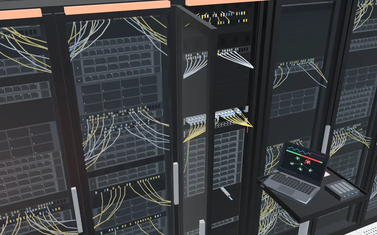3D server racks with fibre cables