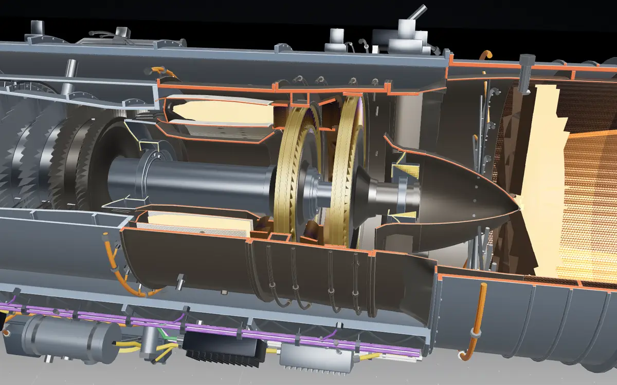 3D cutaway of a jet engine core